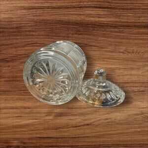 Vintage MCM Pressed Lead Crystal Trinket Candy Jar 4.5” Starburst Pattern